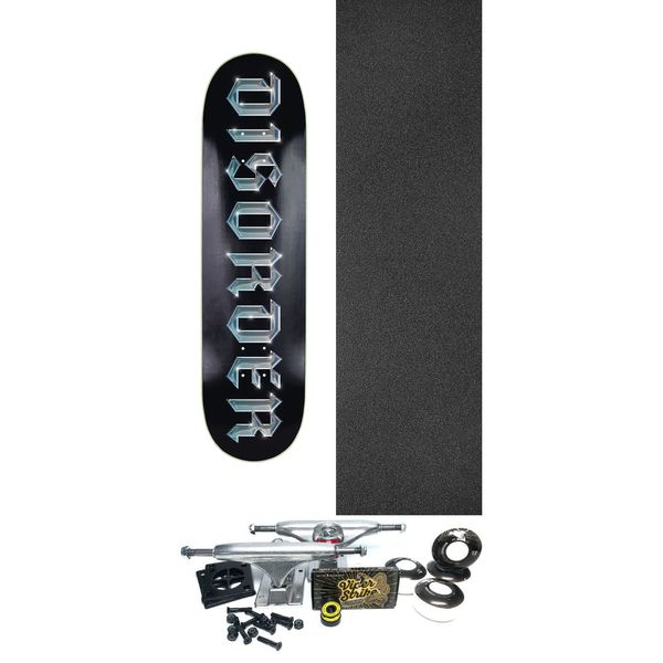 Disorder Skateboards Chrome Black Skateboard Deck - 8" x 31.75" - Complete Skateboard Bundle